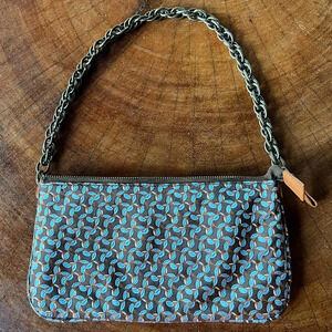 Vintage Y2K Small J. Crew Blue Silk Shoulder Bag with chain EUC